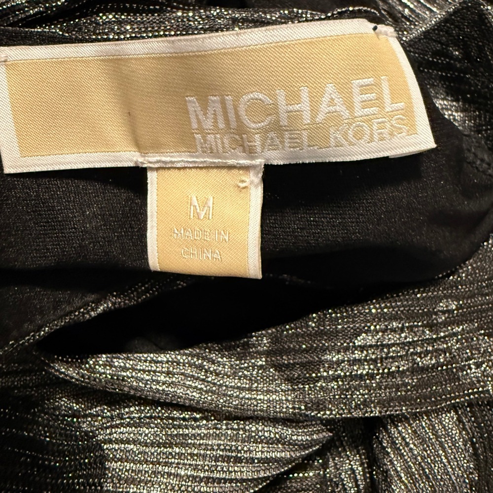 Michael Kors Metallic Floral Print Midi Dress Halter Neck‎ Flowy Ruffle Hem M - Picture 13 of 15